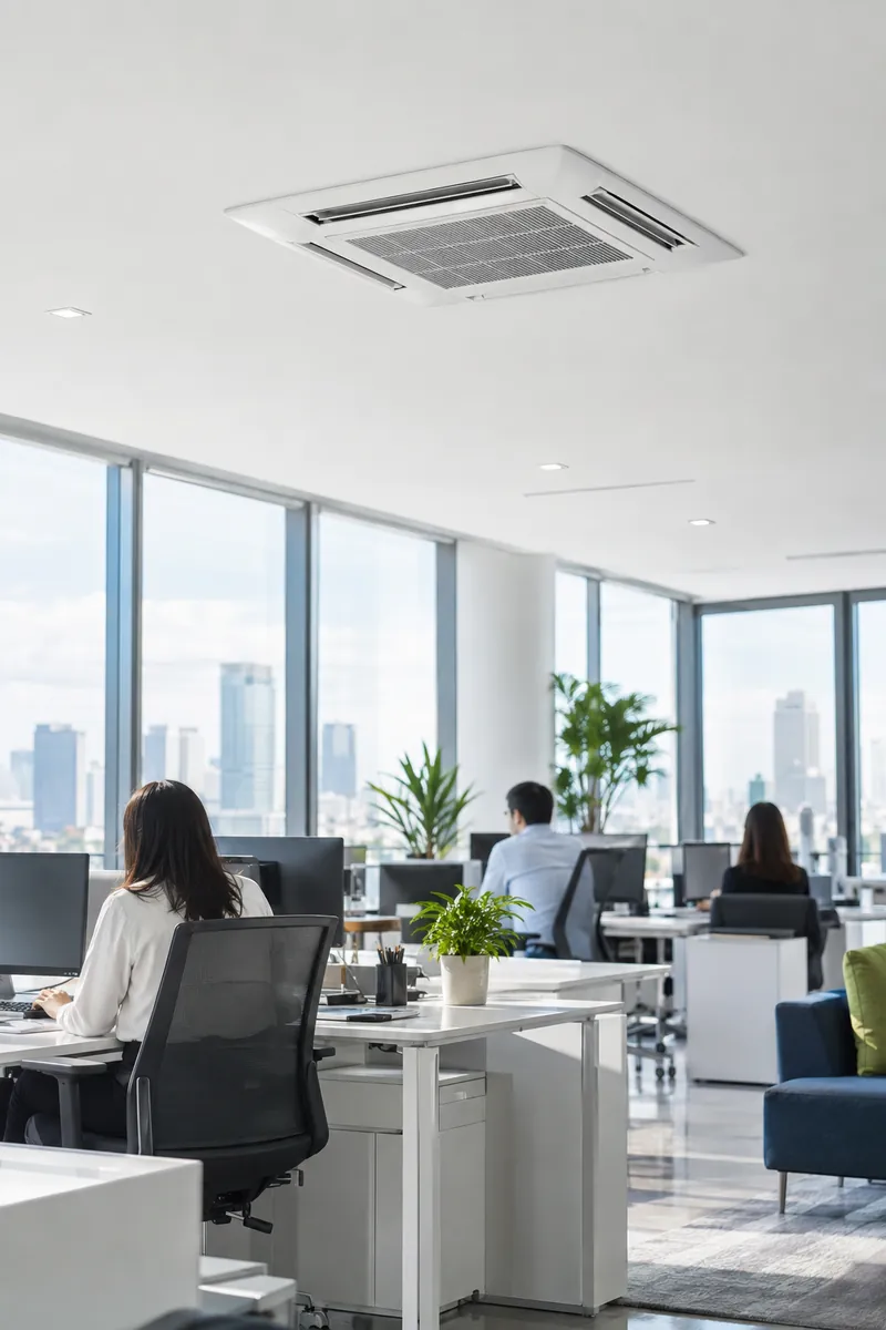 Open-plan office with a ceiling cassette air conditioner